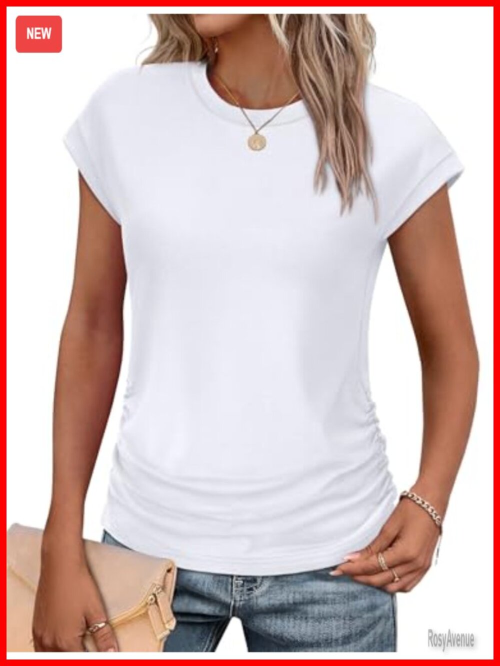 Sampeel Womens Ruched Cap Short Sleeve Crew Neck T Shirt Summer Top